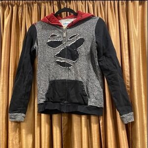 Disney Mickey Mouse Gray Black Zip Hoodie Kids L